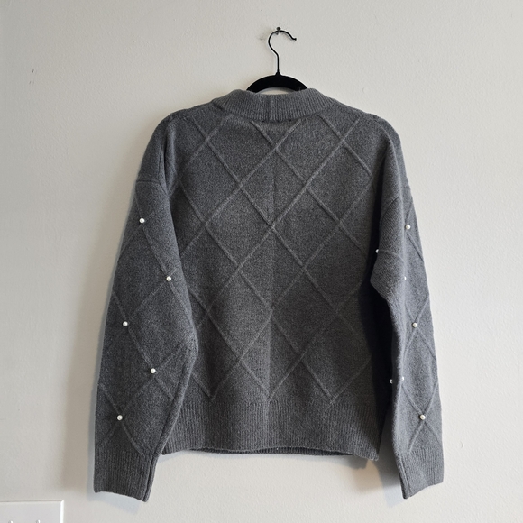 Ann Taylor Gray Pearl-Embellished Sweater L - Picture 5 of 6